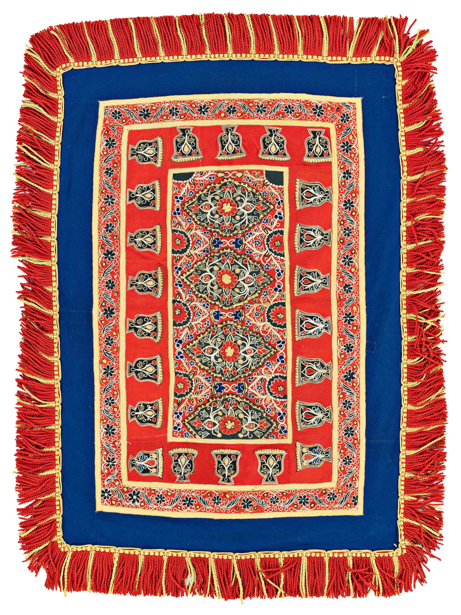 Small Rasht Embroidery: Small Rasht Embroidery 91 x 59 cm (3' x 1' 11") Persia, early 20th century Condition: very good, slight abrasions, minor signs of use Silk on felt