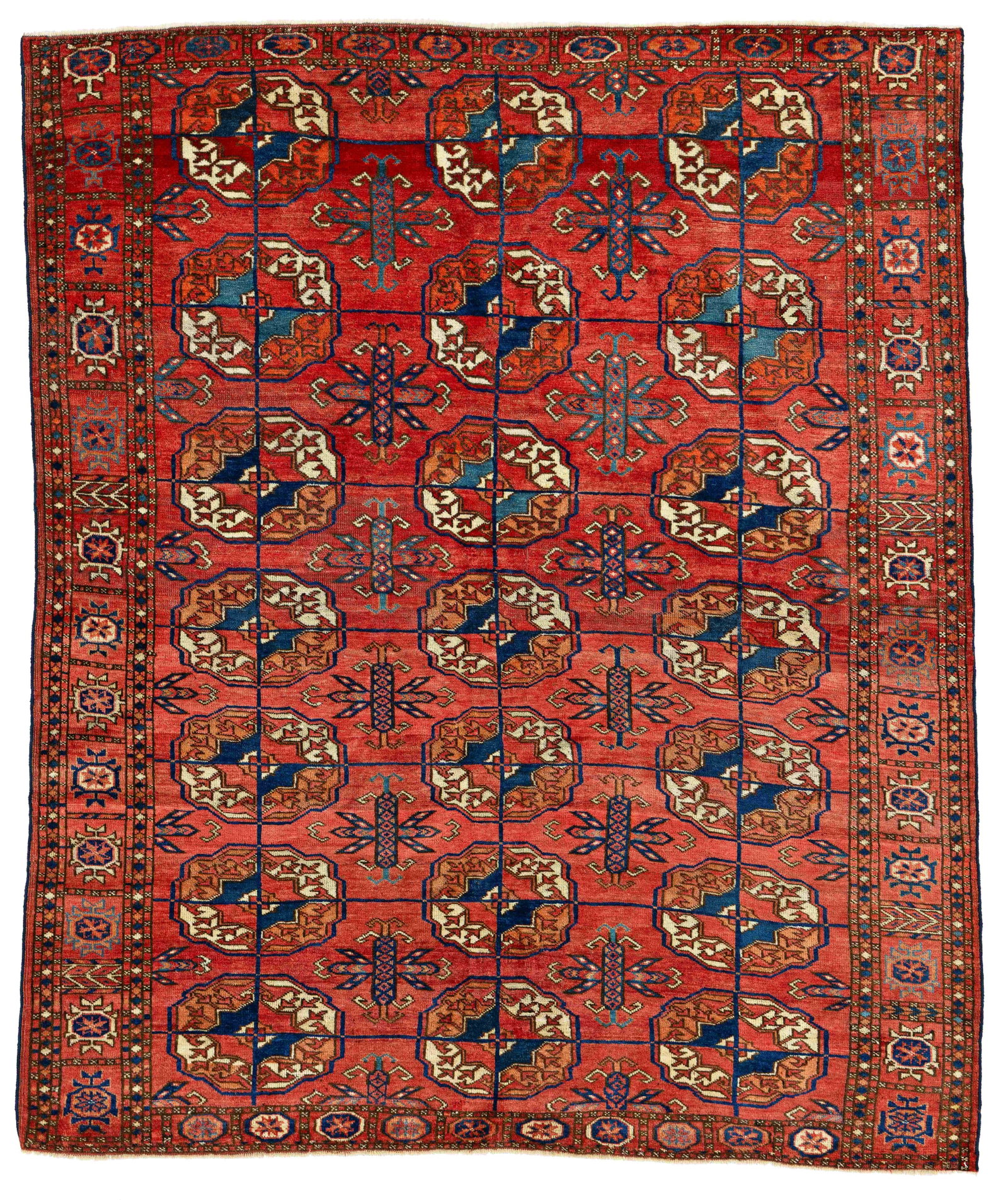 Small Tekke Rug: Small Tekke 153 x 127 cm (5' x 4' 2") Turkmenistan, mid 19th century Condition: good, mostly good pile, both ends slightly incomplete, scattered small professional restorations Provenance: ex Hans-Chr