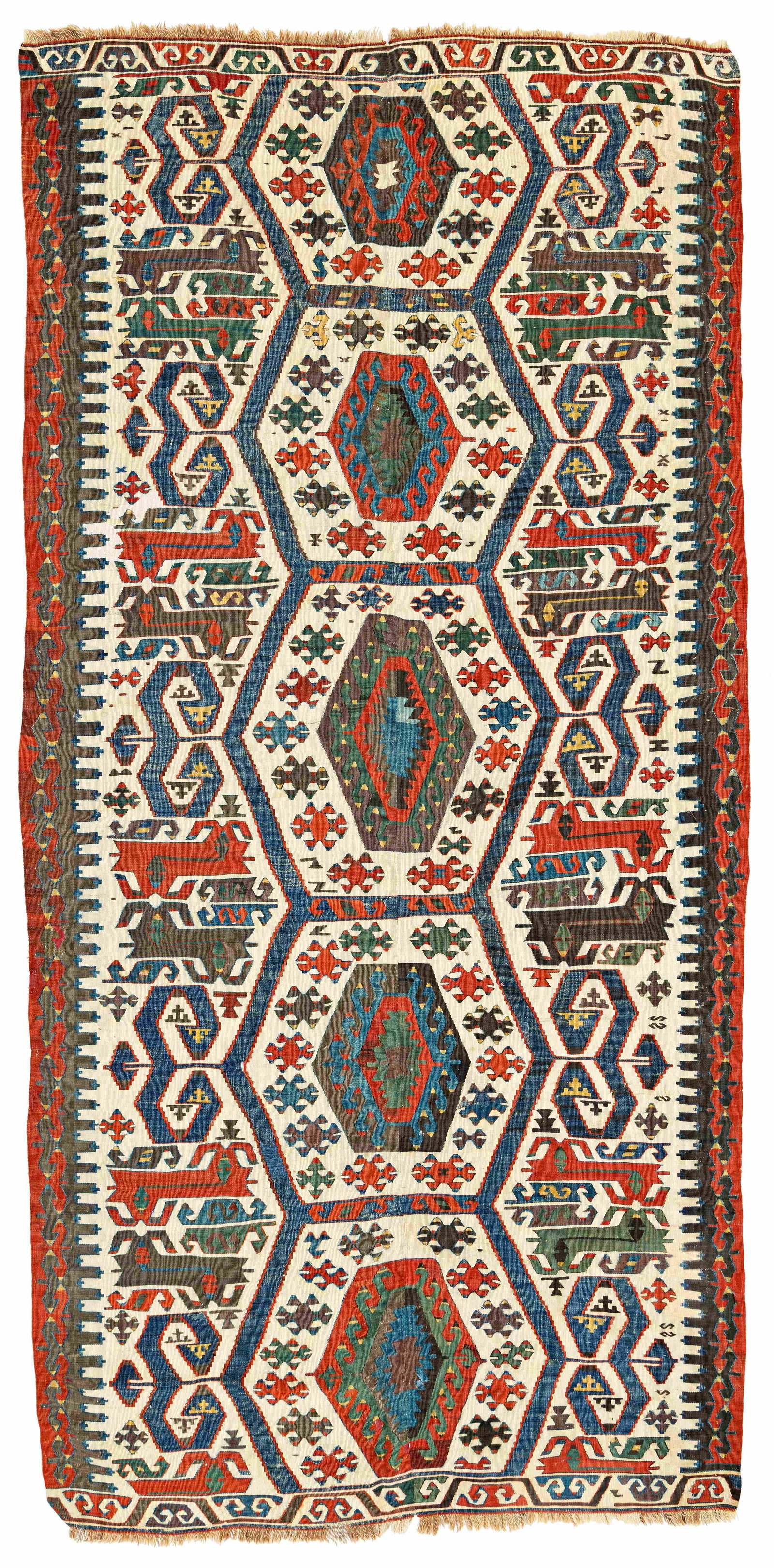 Aydin Kilim: Aydin Kilim 320 x 155 cm (10' 6" x 5' 1") Turkey, late 19th century Condition: good, several small repairs, slight signs of use Warp: wool, weft: wool