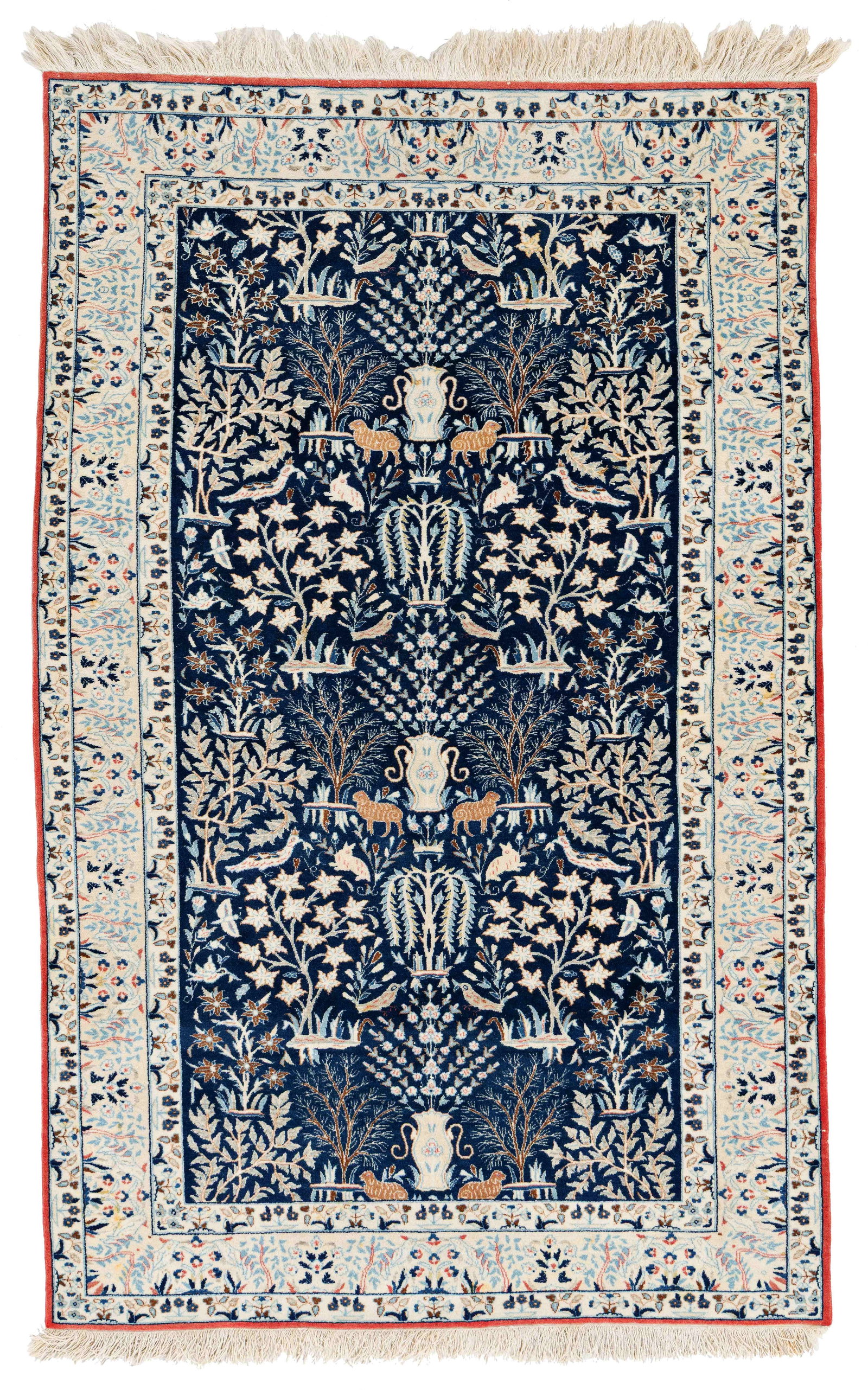 Fine Nain Tudeshk Rug: Fine Nain Tudeshk 180 x 111 cm (5' 11" x 3' 8") Persia, ca. 1950 Condition: very good, full pile, signs of use at the fringes Warp: cotton, weft: cotton, pile: wool