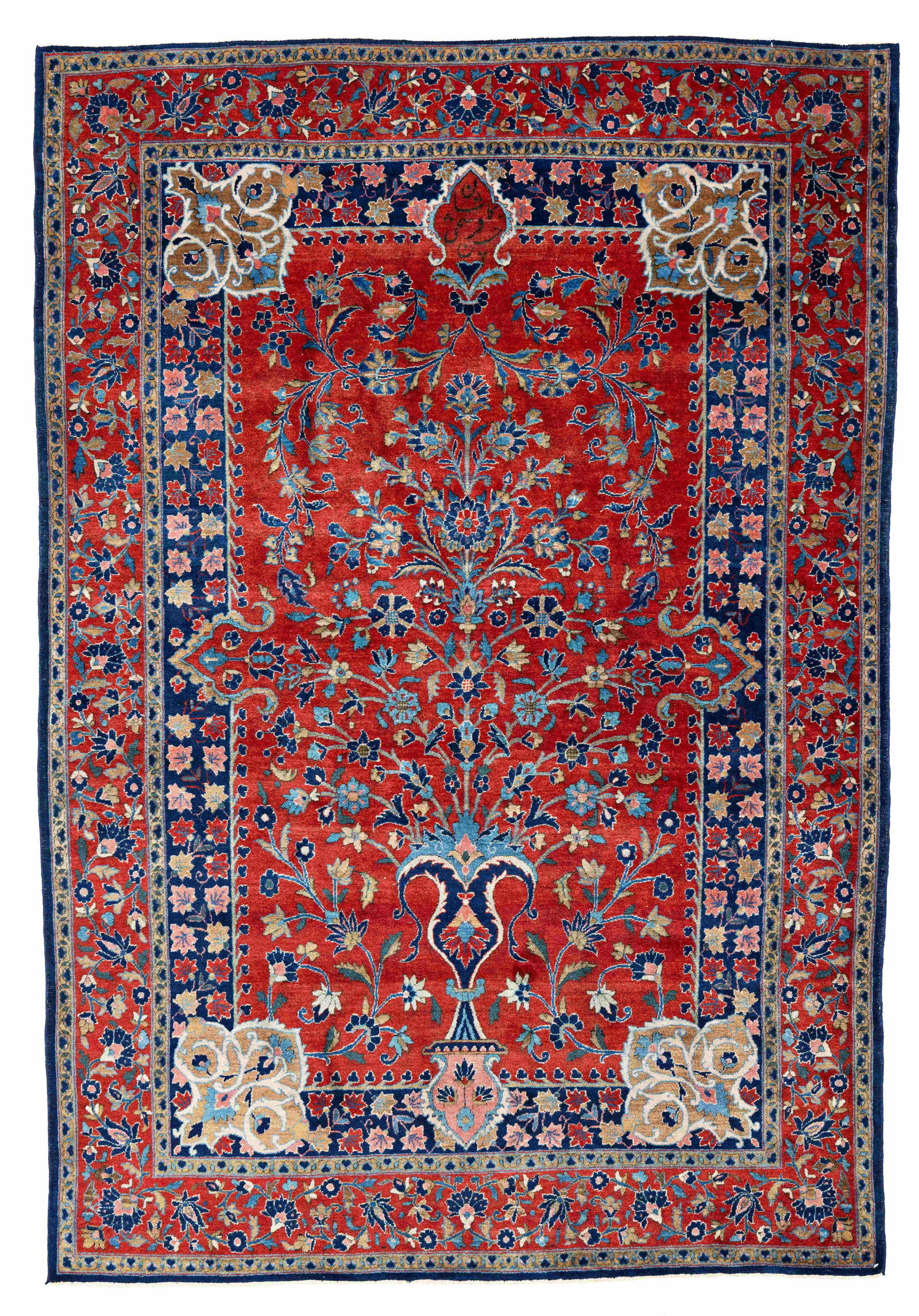Manchester Kashan Rug signed "Kashan Hossein Farshchi": Manchester Kashan signed "Kashan Hossein Farshchi" 198 x 137 cm (6' 6" x 4' 6") Persia, ca. 1920 Condition: very good, good pile, slight signs of use on sides and ends Warp: cotton, weft: cotton,