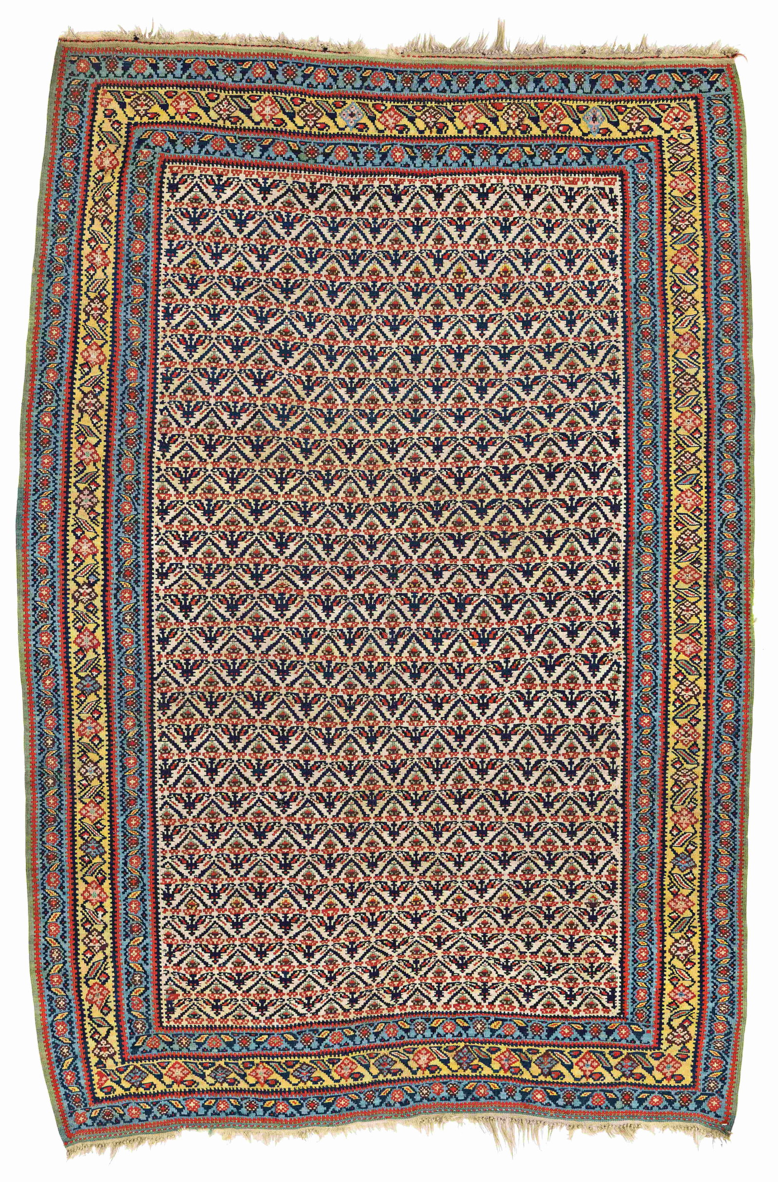 Senneh Kilim: Senneh Kilim 185 x 128 cm (6' 1" x 4' 2") Persia, late 19th century Condition: very good, signs of use on both ends and the right side, minor small repairs Warp: wool, weft: wool