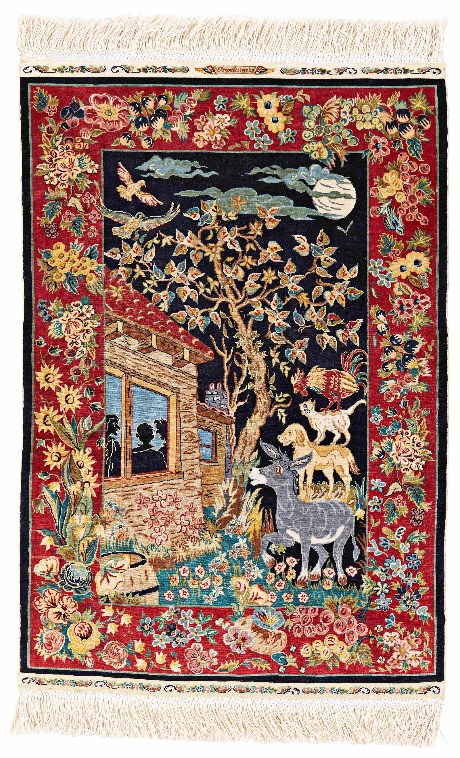 Silk Hereke Özipek Rug (10 x 10 knots per sq cm): Silk Hereke Özipek (10 x 10 knots per sq cm) 93 x 62 cm (3' 1" x 2') Turkey, late 20th century Condition: excellent Warp: silk, weft: silk, pile: silk