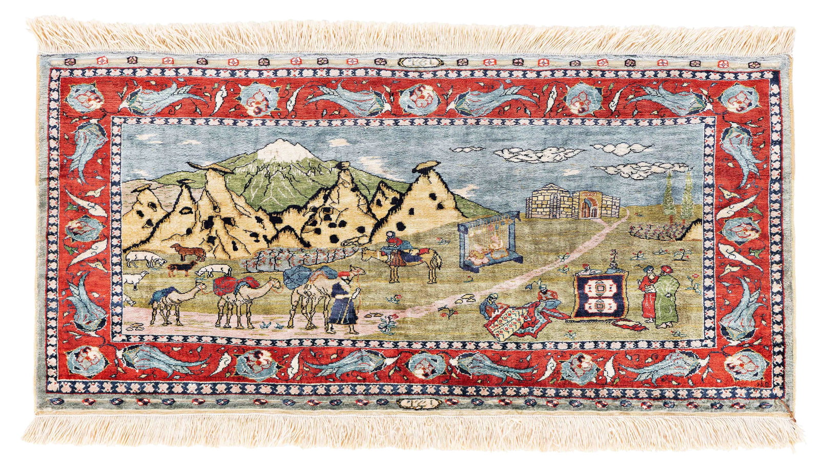 Signed Silk Hereke Rug (11 x 11 knots per sq cm): Signed Silk Hereke (11 x 11 knots per sq cm) 71 x 33 cm (2' 4" x 1' 1") Turkey, late 20th century Condition: excellent Warp: silk, weft: silk, pile: silk