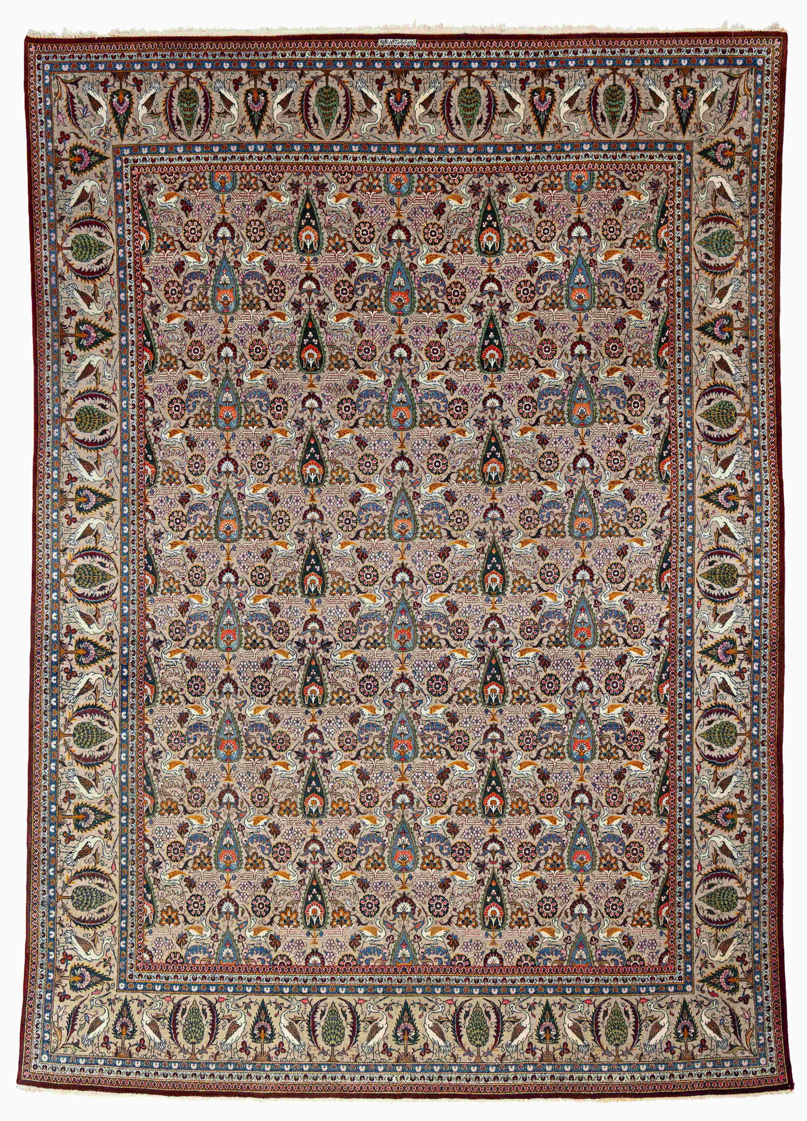 Large Signed Kashan Dabir Carpet: Large Signed Kashan Dabir 388 x 276 cm (12' 9" x 9' 1") Persia, ca. 1960 Condition: very good, good pile, signs of use at the fringes Warp: cotton, weft: cotton, pile: wool