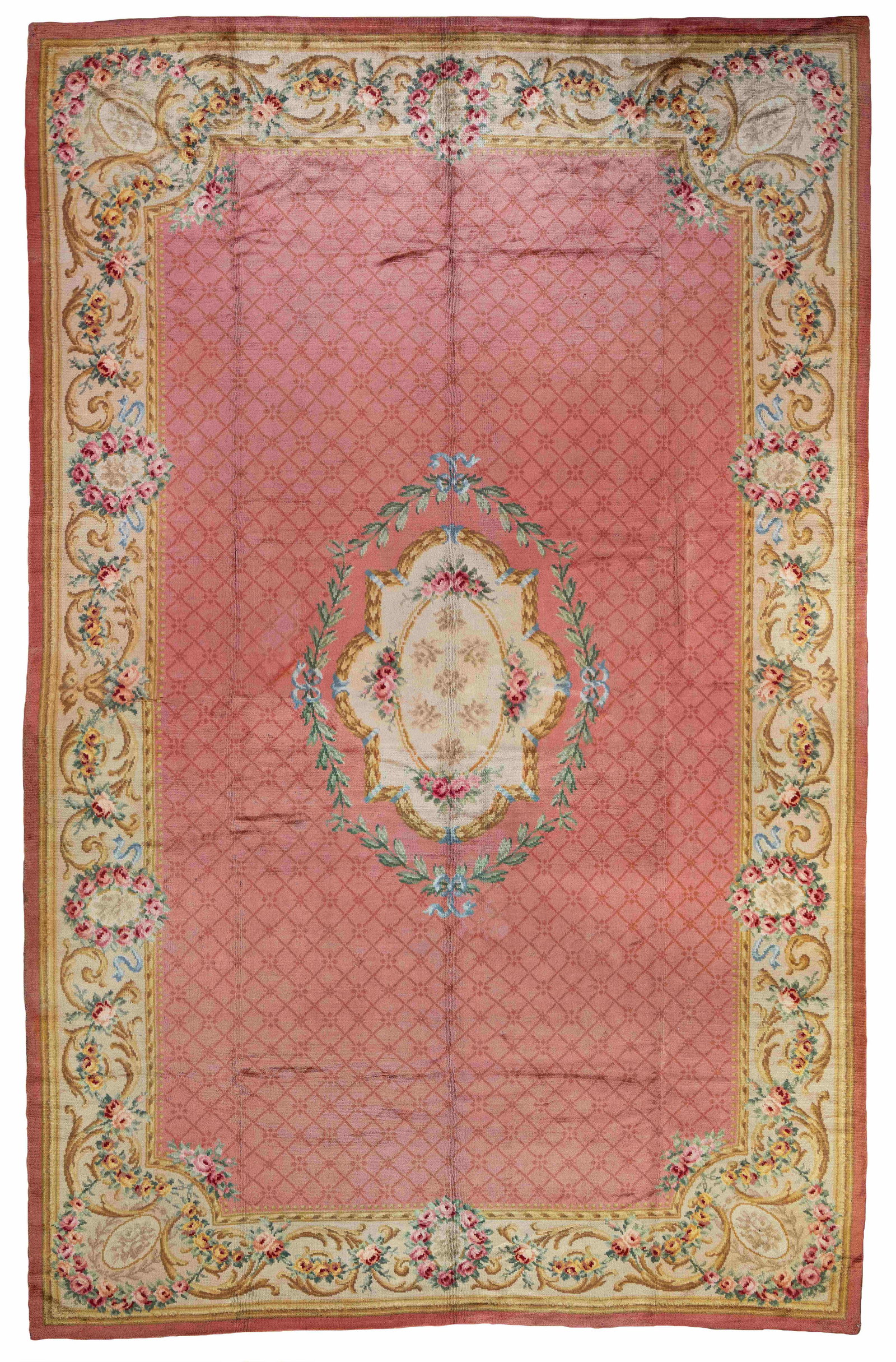 European Carpet: European Carpet 542 x 364 cm (17' 9" x 11' 11") Europe, ca. 1920 Condition: very good, good pile, a stitched tear in the left border, slight signs of use Warp: cotton, weft: wool, pile: wool