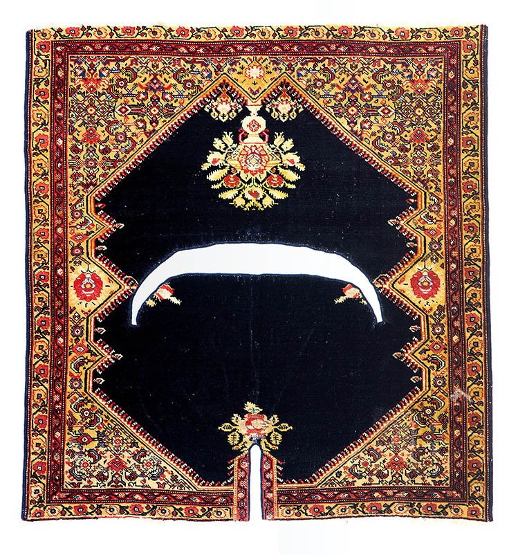 Ferahan saddle cover: Ferahan saddle cover 3ft. 2in. x 2ft. 11in. 97 x 91 cm Persia 1880 Condition: good, some abrasion, some spots low pile, lower end incomplete Cotton warp, cotton weft, wool pile