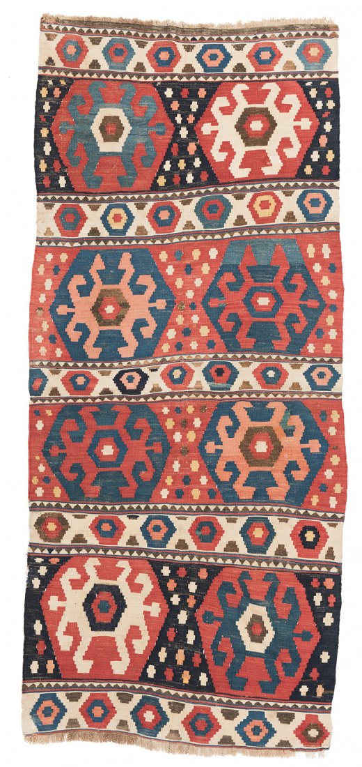Kuba Kilim: 219 x 96 cm (7ft. 2in. x 3ft. 2in.) Caucasus ca. 1880 Condition: good, few signs of use, few small repairs Wool warp, wool weft