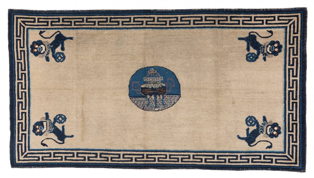 Peking: Peking 218 x 120cm (7ft. 2in. x 3ft. 11in.) China, late 19th century Condition: good, pile a bit low, few small repairs Cotton warp, cotton weft, wool pile