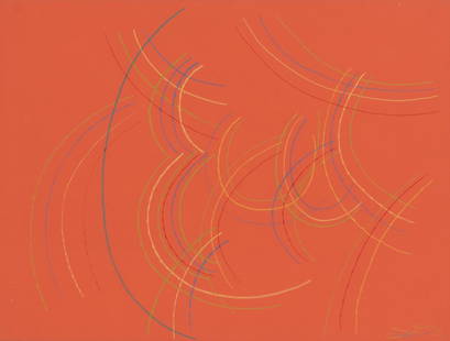 Oswald Oberhuber * (1931 Meran): o. T., 1986 Zeichnung, Stift auf rotem Papier, 42 x 55,5 cm gerahmt, Maß mit Rahmen 51 x 66 cm Signatur vorne rechts unten: Oberhuber 86 untitled, 1986 drawing, Pen on a red paper, 42 x 55,5 cm fra
