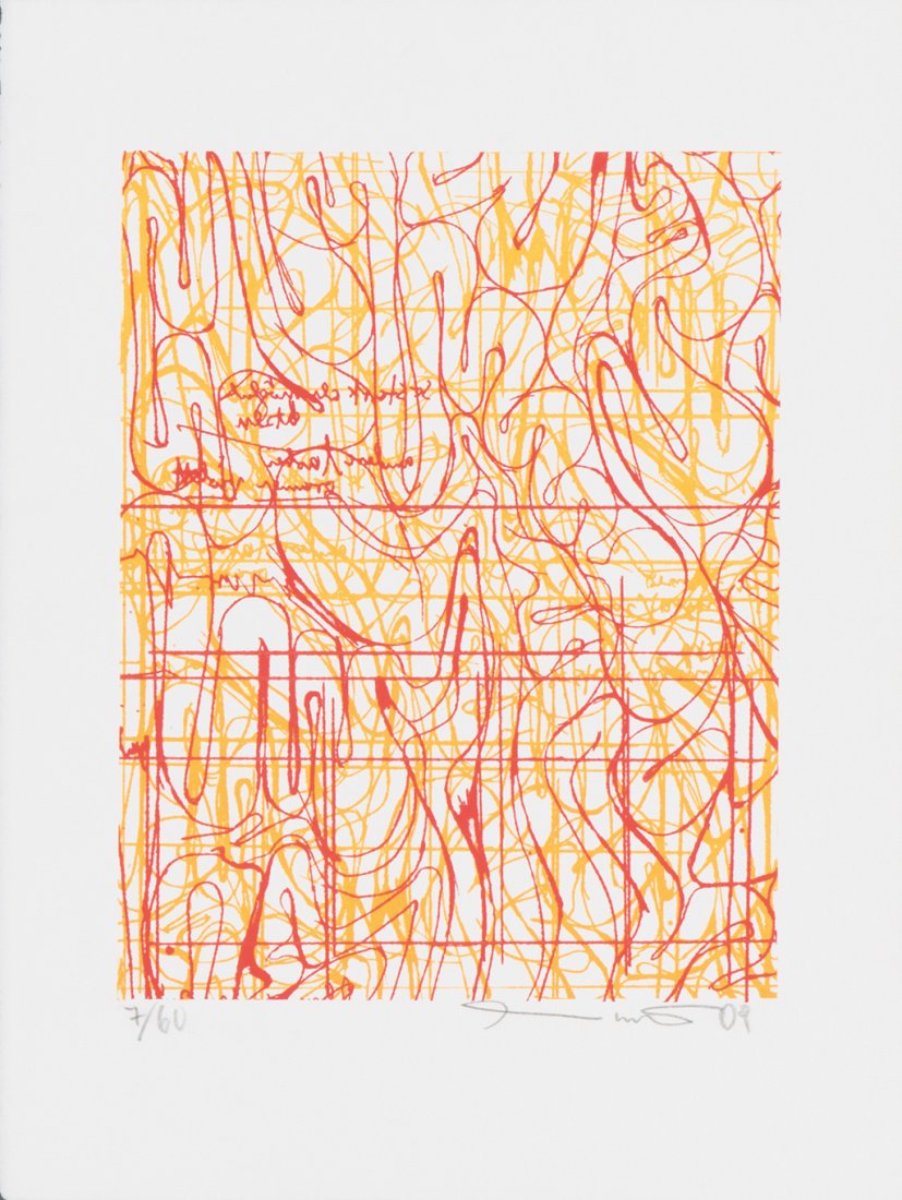 Hermann Nitsch * (1938 Wien): o. T., 2009 Lithografie, zweifarbig, 7/60, 44 x 33 cm Zustand: gut Signatur vorne rechts unten: Hermann Nitsch 09 untitled, 2009 lithography, multicolor, 7/60, 44 x 33 cm Condition: good signed front