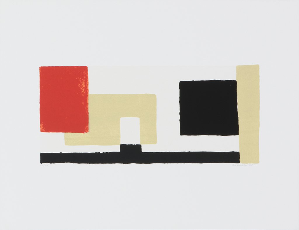 Ernst Caramelle * (1952 Hall in Tirol): o. T., 2011 Siebdruck siebenfarbig, Fabriano FA5 270g 21,5 x 47,5 cm, BlattmaÃŸ 50 x 65 cm Zustand: sehr gut Signatur vorne rechts unten: Caramelle 2011 Bezeichnung vorne links unten: 22/30 untitled