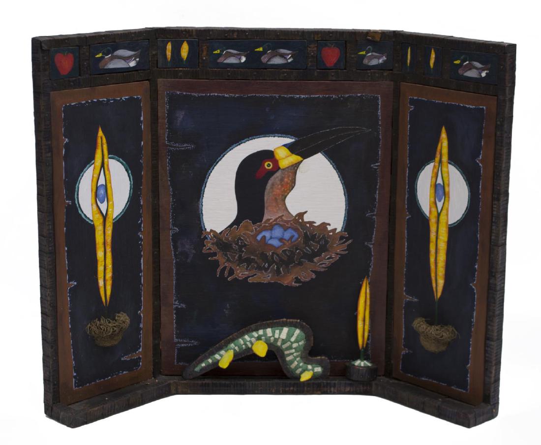 MIXED MEDIA TRIPTYCH, "TREBLE CLEF", INITIALED WC (1 of 9)