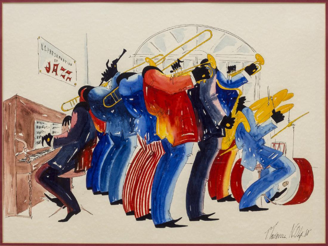 FRAMED WATERCOLOR, NEW ORLEANS JAZZ BAND TALTAVULL (1 of 5)