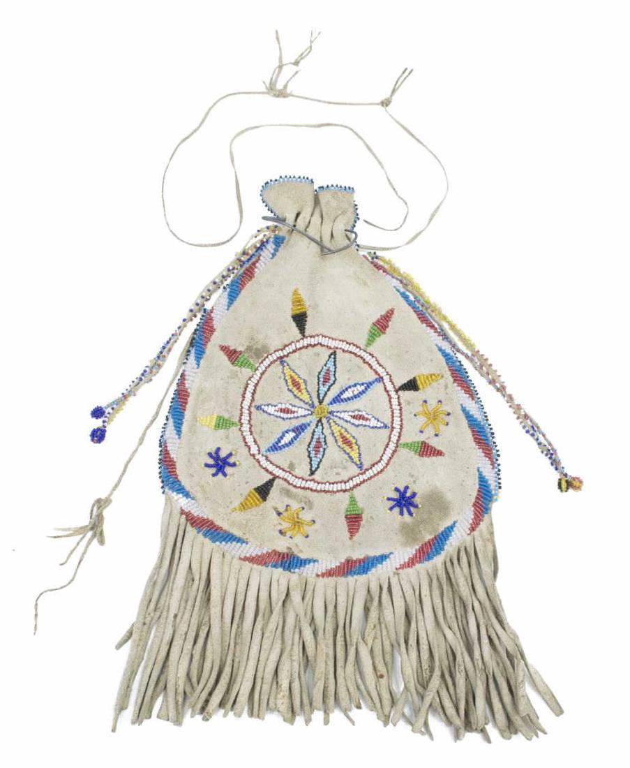 NATIVE AMERICAN APACHE BEADED FRINGED POUCH BAG (1 of 5)