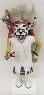 CASED NATIVE AMERICAN HOPI "SUPAI" KACHINA: Native American Hopi Kachina, "Supai Kachina", c. 1950-1960, standing figure in headdress with feathers, presented in plexi case, cased: 15.5"h, 9.25"w, 5.75"d, 4lbs Start Price: $50.00