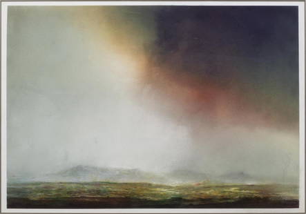 FRAMED CHALK PASTEL LANDSCAPE ARTWORK, C. 1981: Framed chalk pastel on paper, "November 13th, 1981", approaching storm landscape, actually depicts historical storm that hit the west coast, signed illegibly lower right, possibly artist from Oregon o