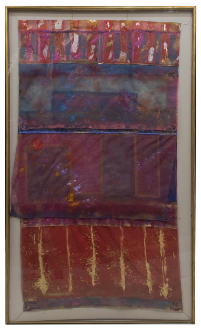 LARGE FRAMED SIGNED PAINTING ON FABRIC (1 of 5)