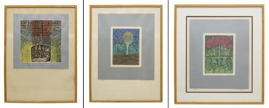 (3) FRAMED COLOR WOODBLOCK PRINTS, SIGNED ARWYNE (1 of 7)