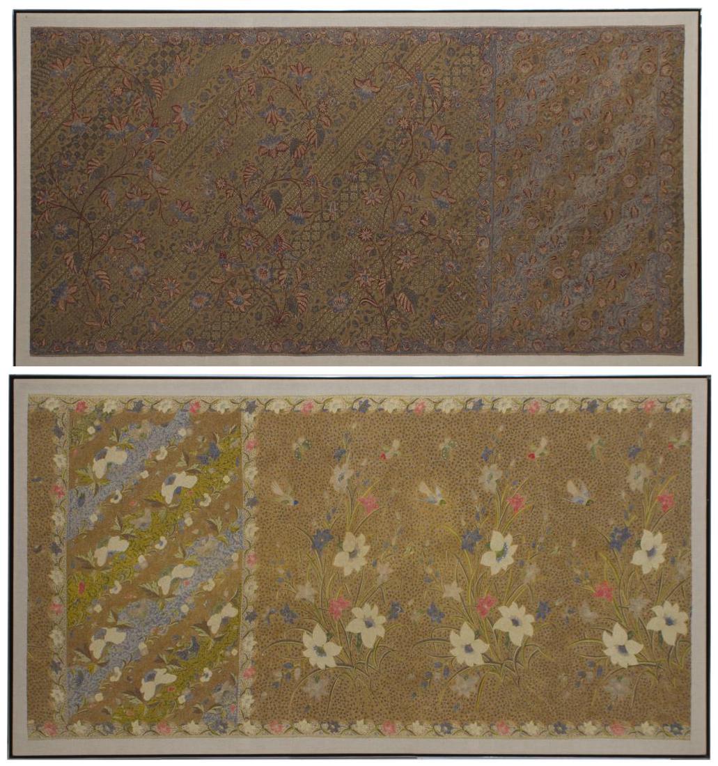 (2) FRAMED & MOUNTED COTTON FLORAL SARONGS, 20TH C (1 of 10)