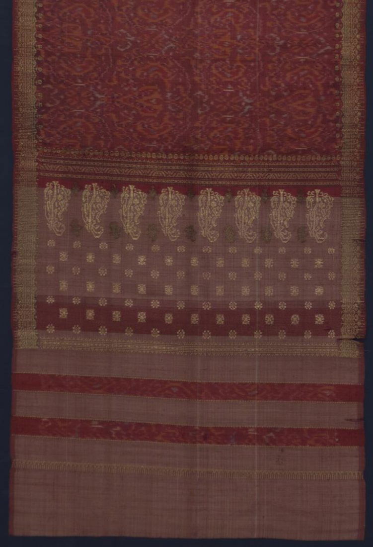 LARGE FRAMED & MOUNTED EMBROIDERED RED SARI (1 of 6)