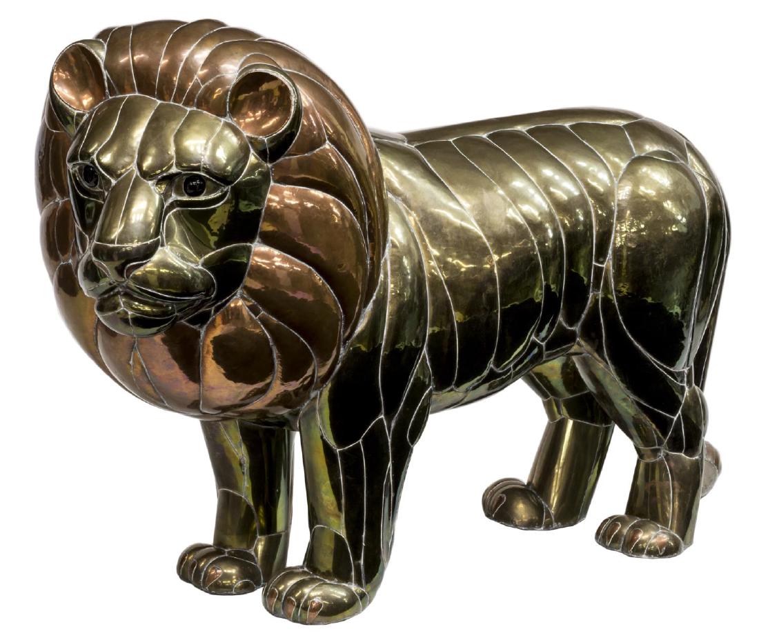 LARGE COPPER & BRASS LION, SERGIO BUSTAMANTE, 50"W (1 of 4)