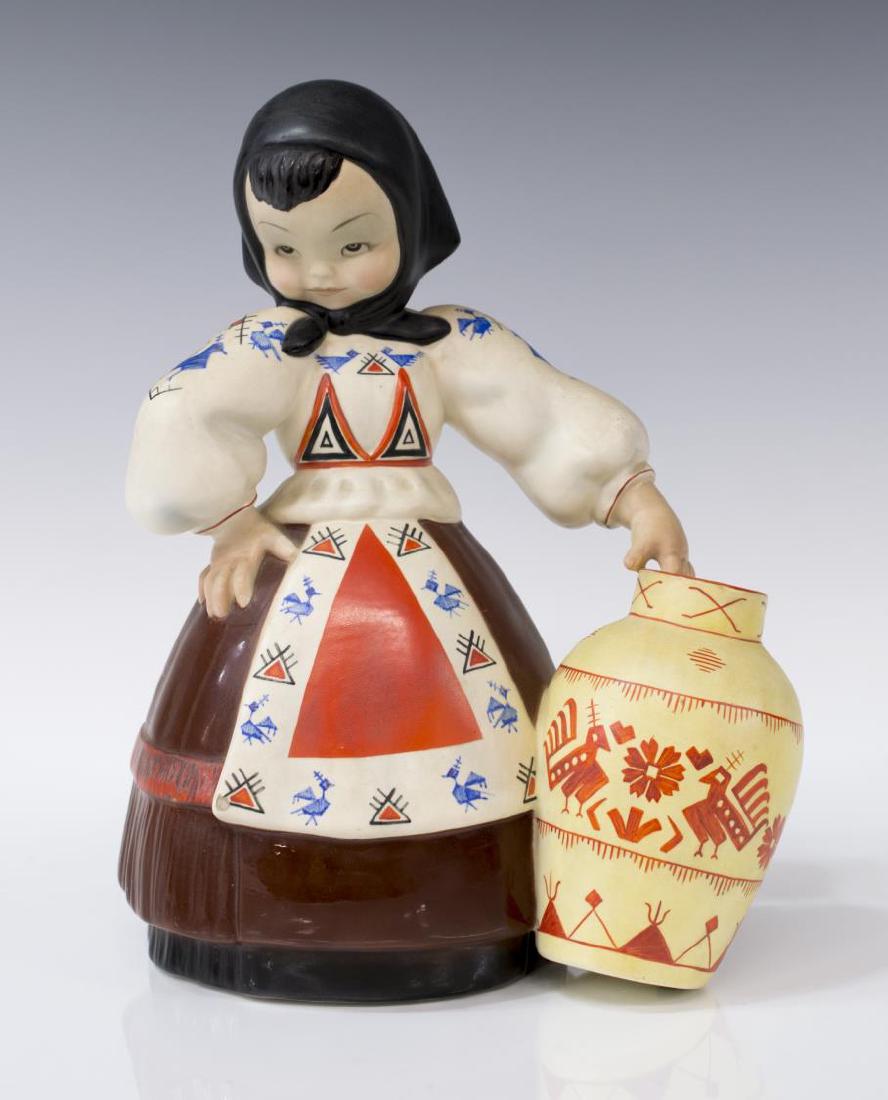 LENCI ITALIAN ART DECO CERAMIC FIGURE IN BONNET (1 of 5)