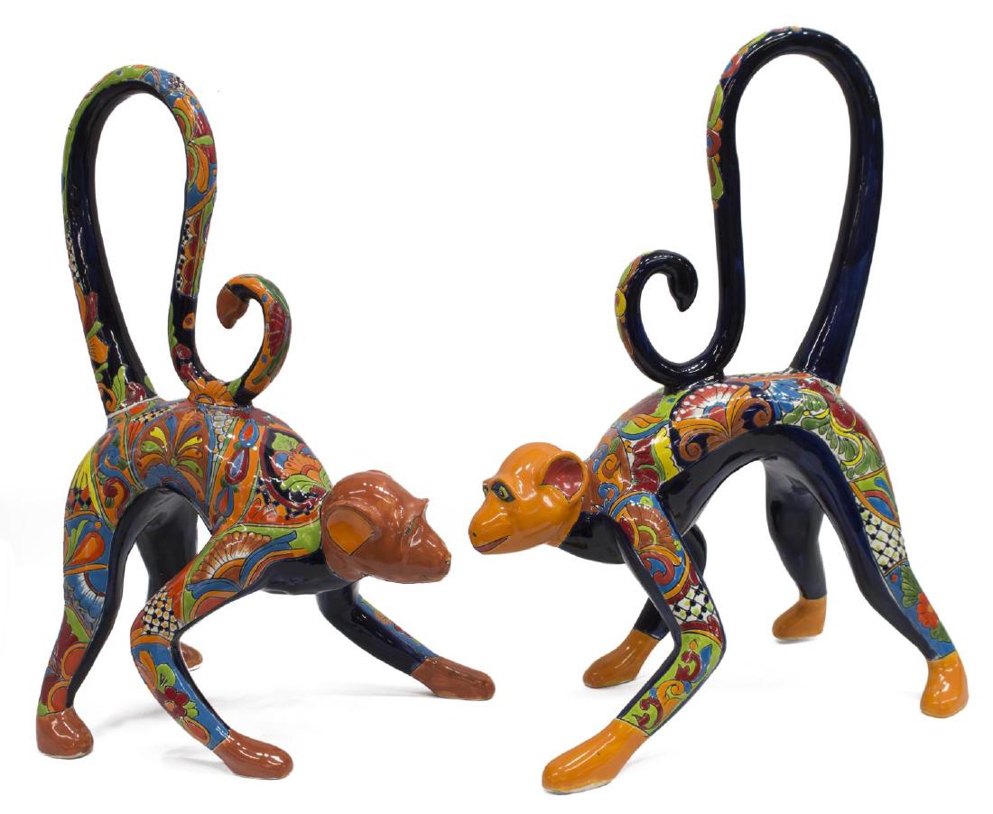 (2) MEXICAN TALAVERA POTTERY MONKEY STATUES (1 of 6)