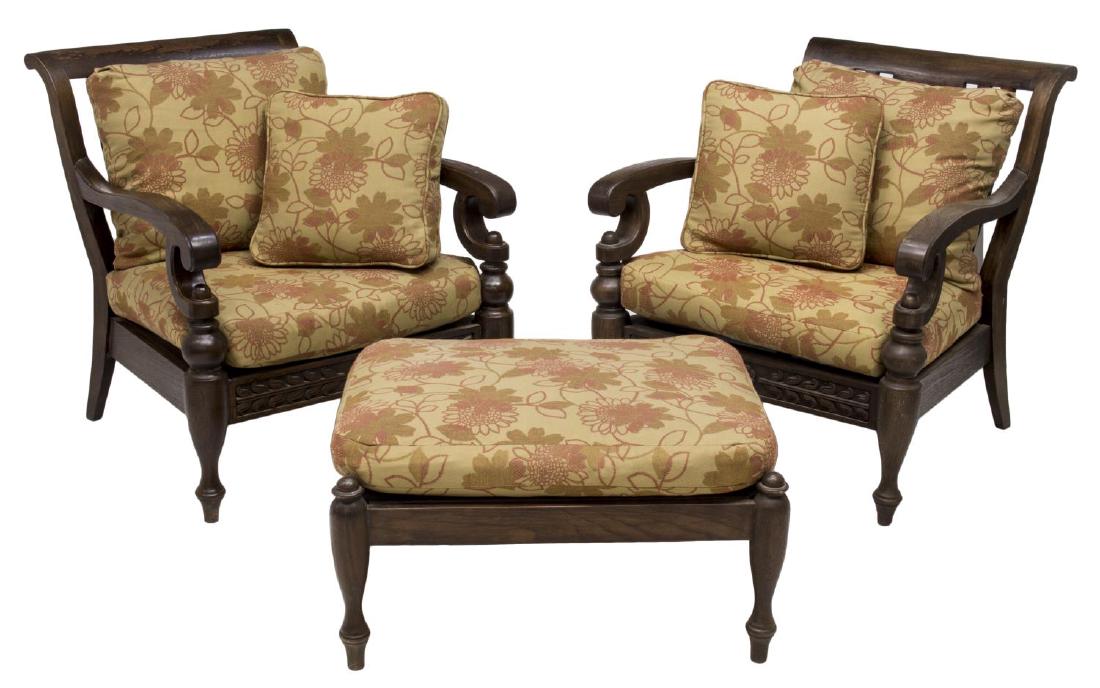 (3) TEAKWOOD CHAIRS & FOOT STOOL (1 of 4)