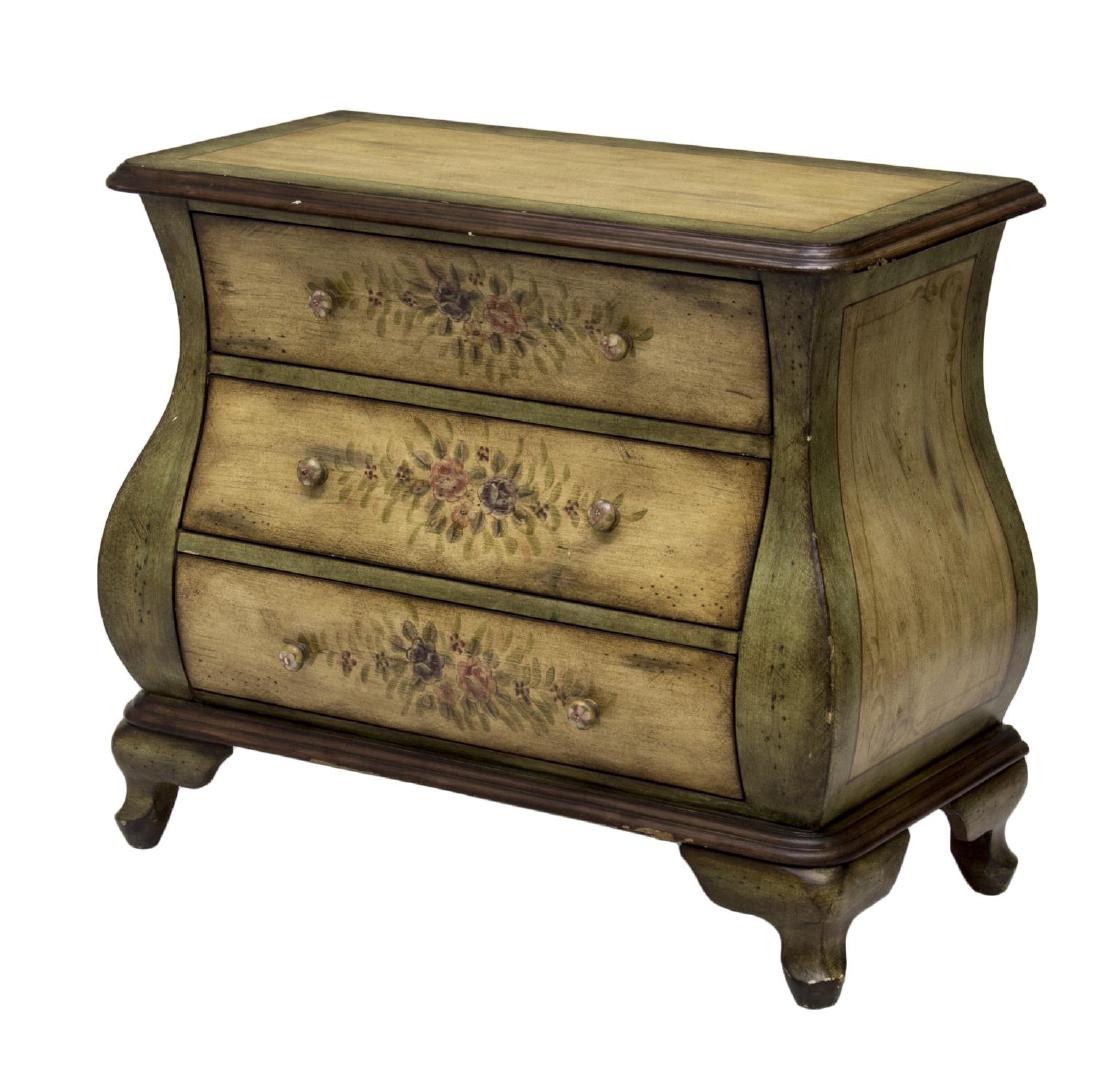 FLORAL PAINTED BOMBE THREE DRAWER CHEST (1 of 2)