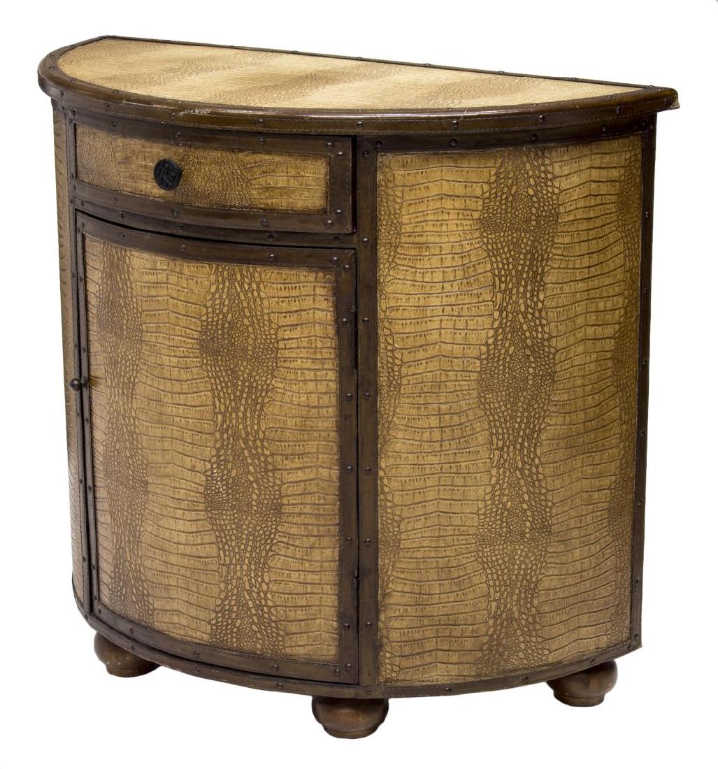 LEATHER & FAUX ALLIGATOR DEMI LUNE COMMODE (1 of 3)