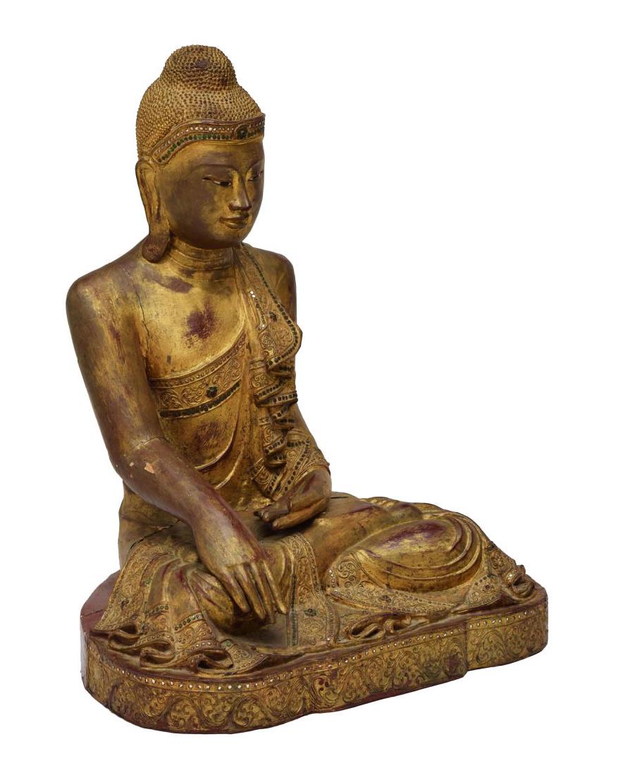 THAI GILT & CARVED SEATED BUDDHA STATUE (1 of 4)