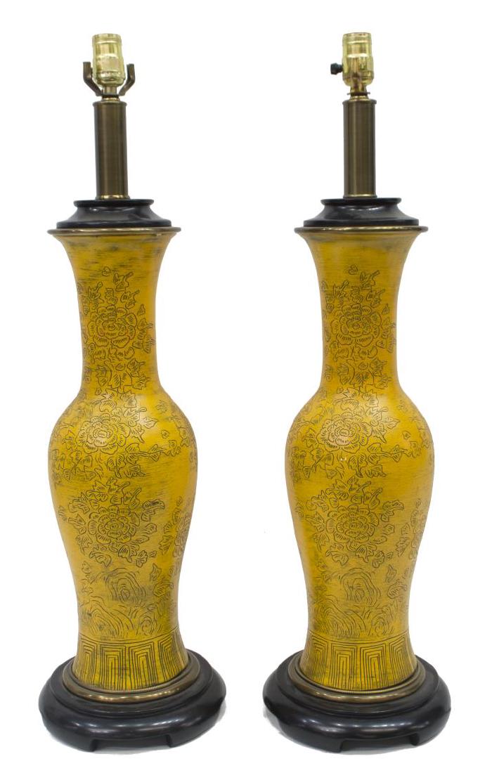 (2) PAUL HANSON CHINESE STYLE YELLOW CERAMIC LAMPS (1 of 2)