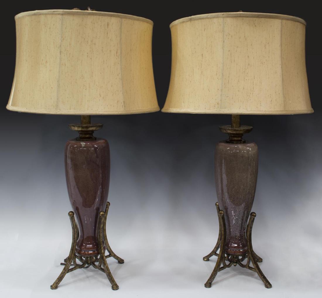 (2) GLAZED CERAMIC & SCROLLED METAL TABLE LAMPS (1 of 2)