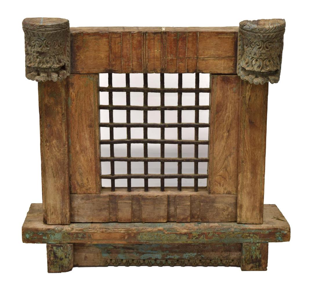 BRITISH COLONIAL CARVED TEAKWOOD & IRON WINDOW (1 of 3)