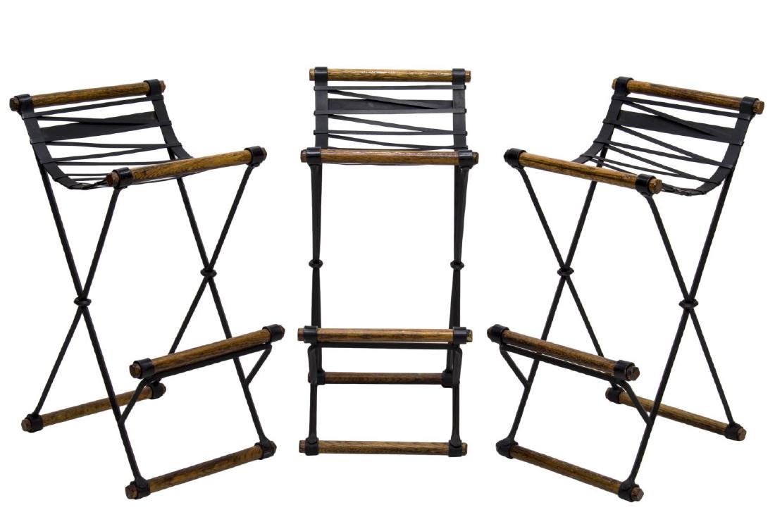 (3) OAK & BLACK STEEL BAR STOOLS (1 of 1)