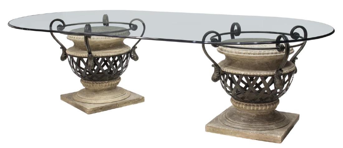LARGE OVAL GLASS TOP URN PEDESTAL DINING TABLE (1 of 4)