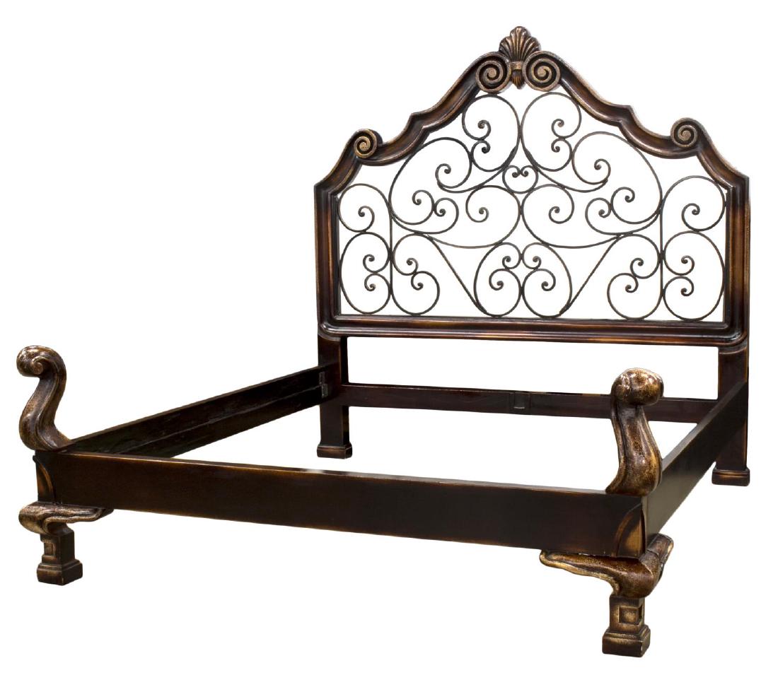 KING SIZE BED, SCOLLED & IRON FRAMED HEADBOARD (1 of 2)