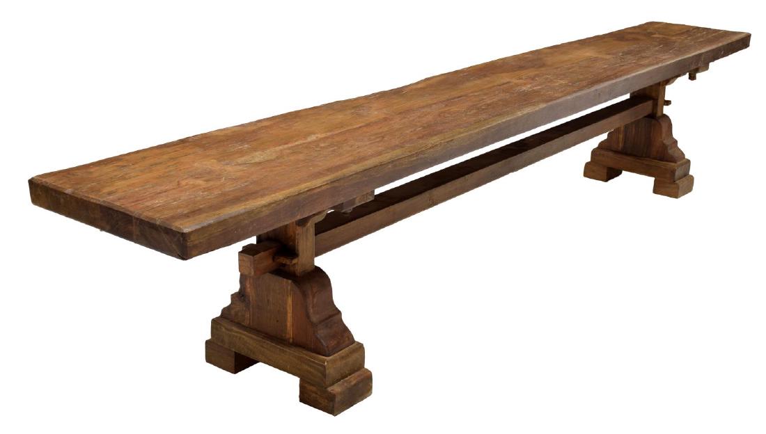 DUTCH COLONIAL STYLE TEAKWOOD FARM BENCH, 20TH C (1 of 2)
