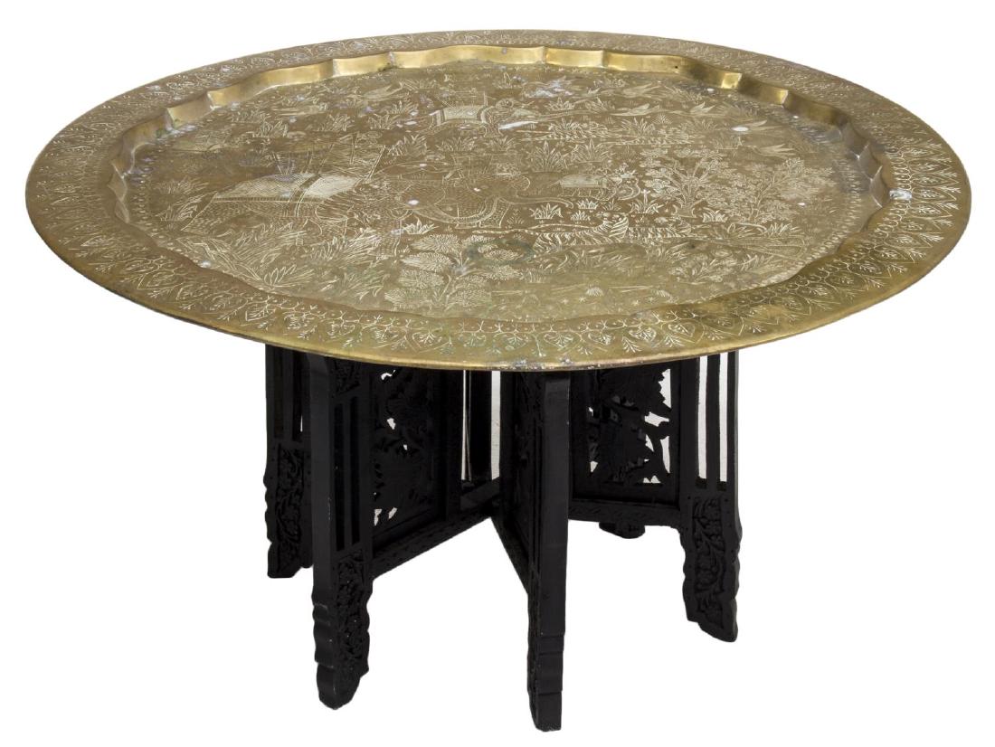 INCISED FIGURAL GILT METAL &WOOD TRAY TABLE, INDIA (1 of 5)