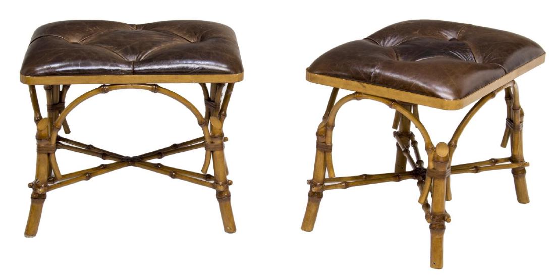 (PAIR) LEATHER CUSHIONED FAUX BAMBOO STOOLS (1 of 1)