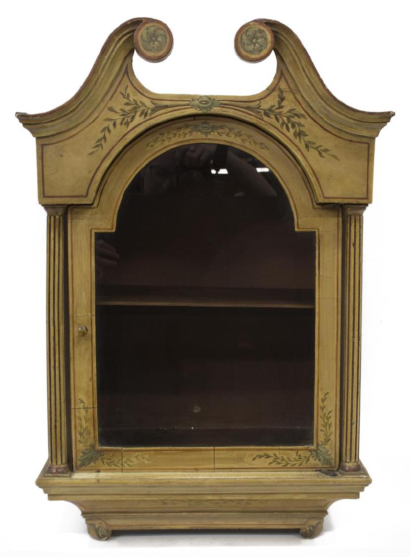 AMERICAN POLYCHROME & GILT HANGING WALL CABINET (1 of 3)