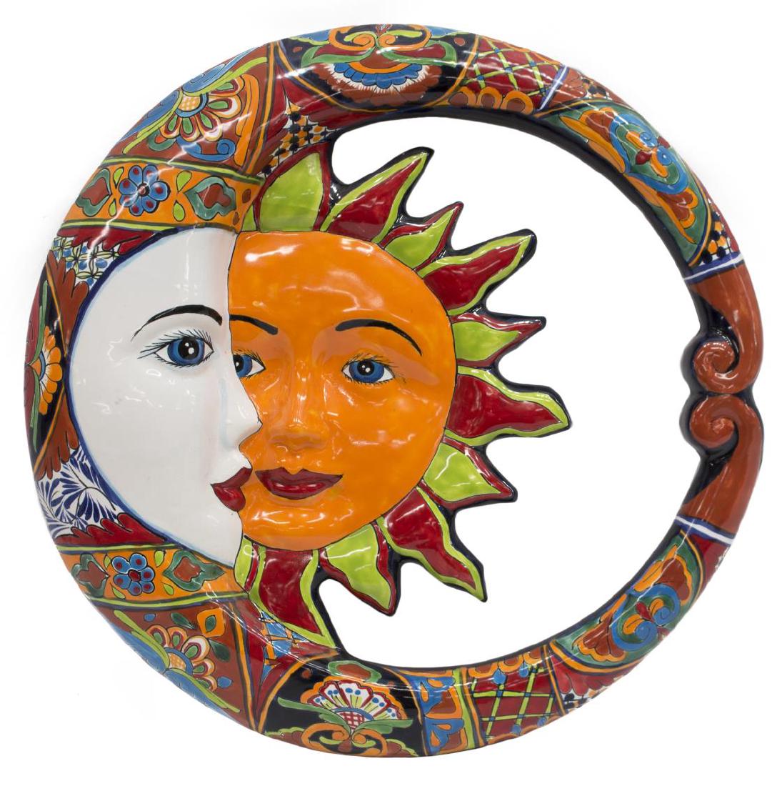 MEXICAN TALAVERA POTTERY WALL SUN/MOON PLAQUE (1 of 3)