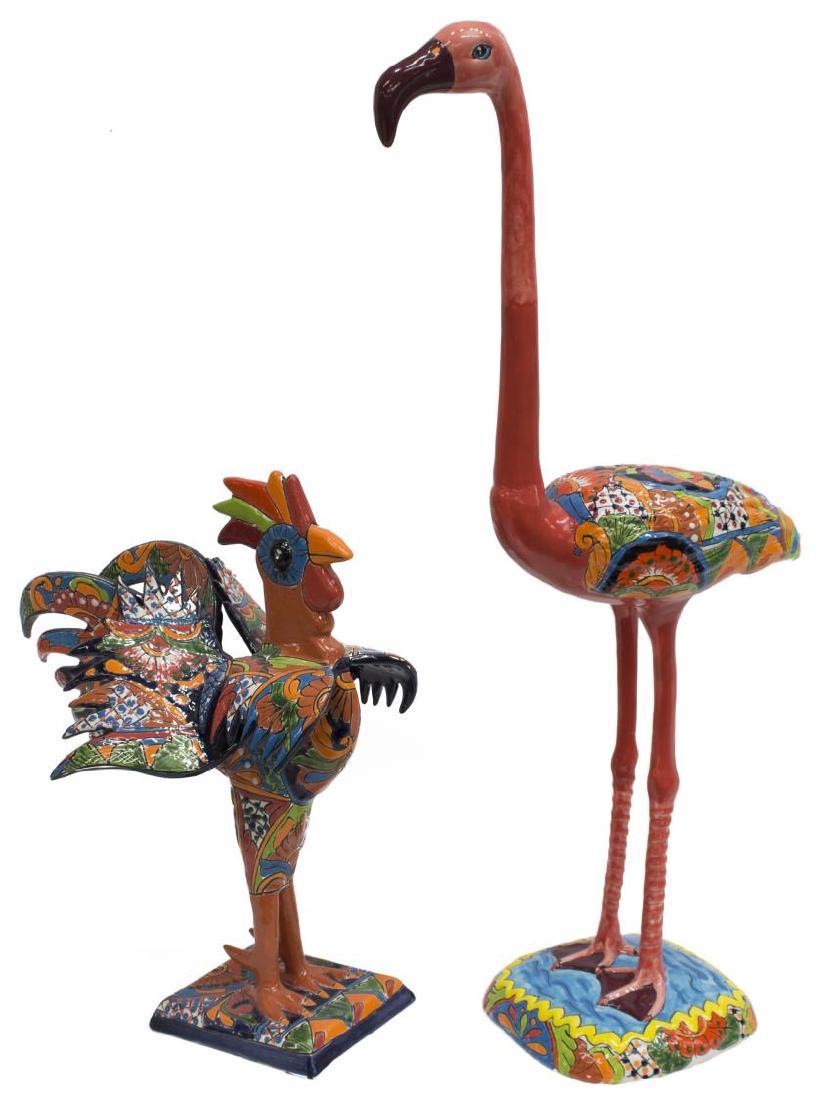 (2) MEXICAN TALAVERA ANIMALS, ROOSTER & FLAMINGO (1 of 7)