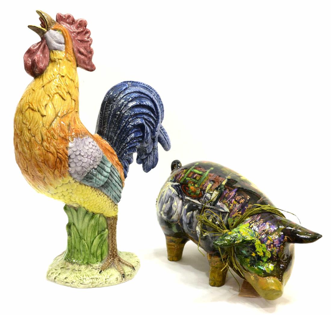 (2)ITALIAN PORCELAIN ROOSTER & LAPOINTE PIGGY BANK (1 of 6)