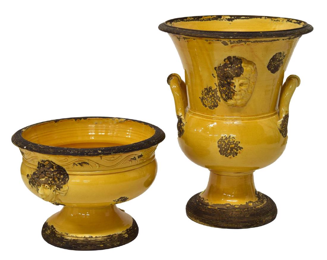 (2) ITALIAN YELLOW GLAZED FIGURAL CERAMIC VESSELS (1 of 5)