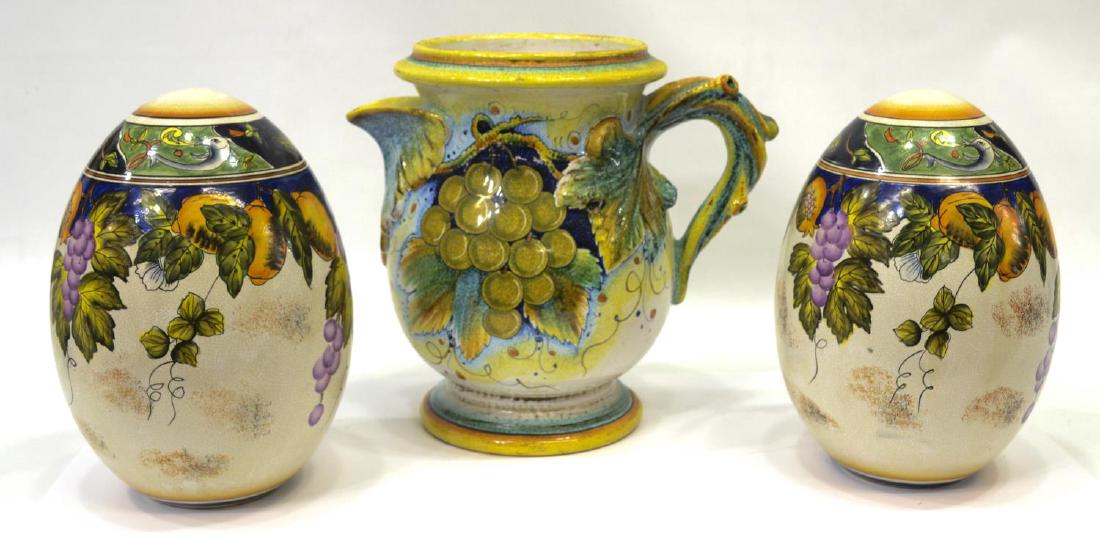 (3)LARGE ITALIAN CERAMIC PITCHER & DECORATIVE EGGS (1 of 7)