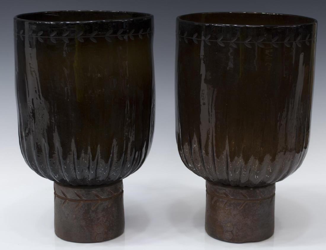 (2) JAN BARBOGLIO BROWN BLOWN GLASS HURRICANES (1 of 2)