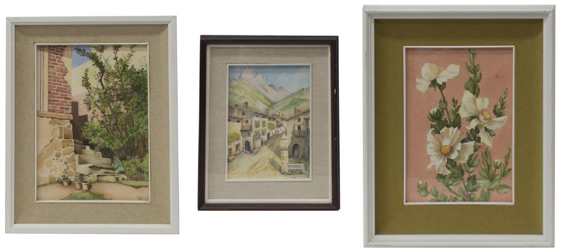 (3)ITALIAN FRAMED WATERCOLORS, LANDSCAPES, FLOWERS (1 of 8)