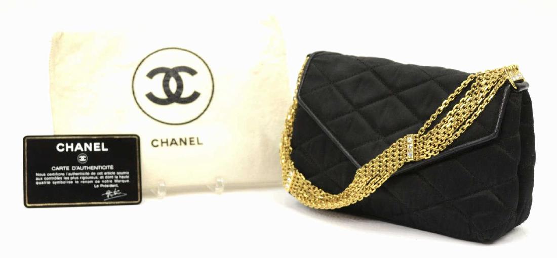 CHANEL QUILTED BLACK SATIN EVENING BAG (1 of 6)